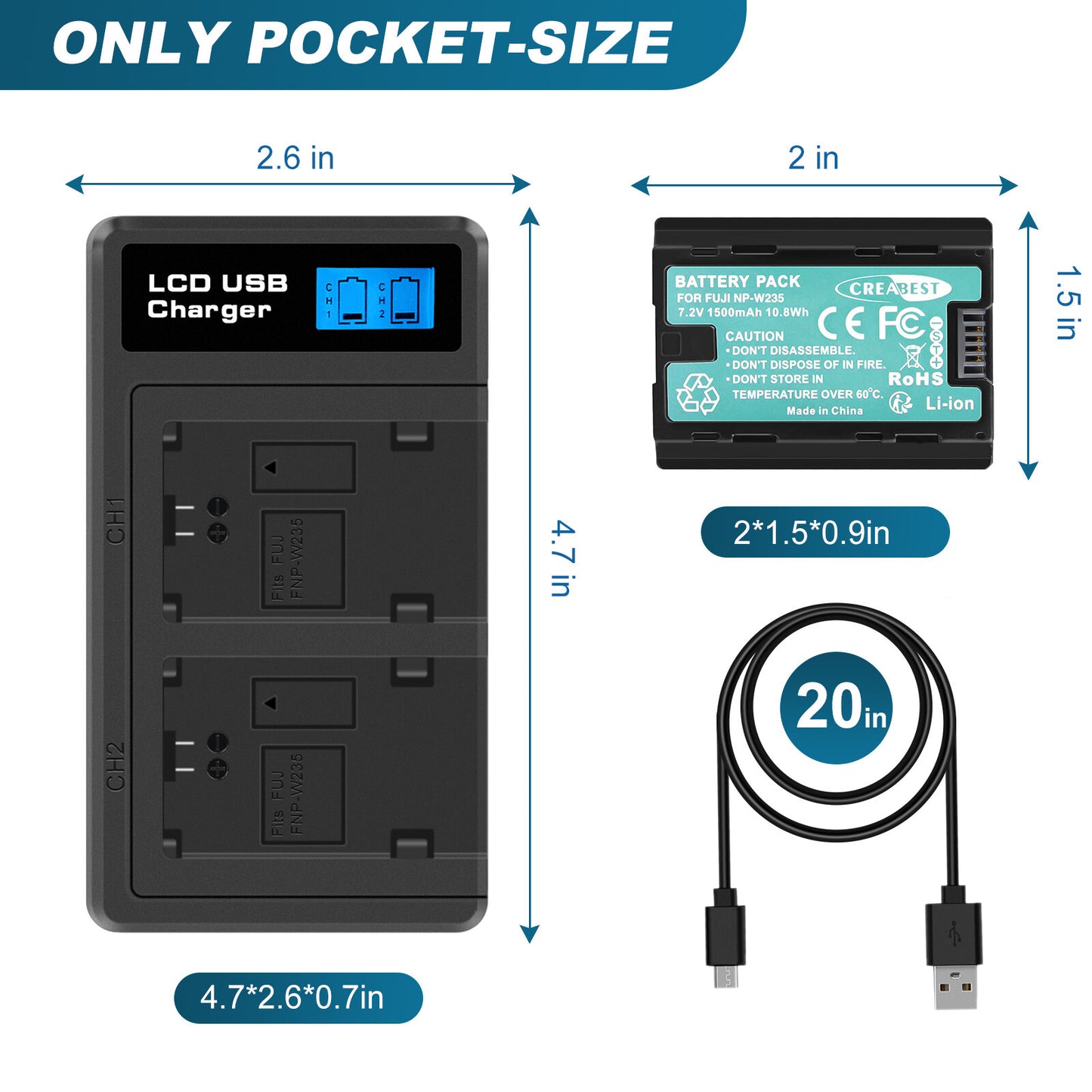 2x NP-W235 Battery+Dual Charger For Fujifilm GFX 100S 50S II X-H2S X-T5 XT4 X-T4