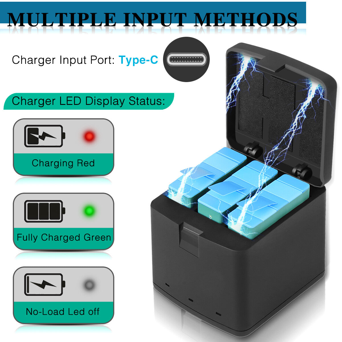 3x AHDBT-901 1800mAh Battery For GoPro Hero9 Hero10 11 Black ADBAT-001 +Charger