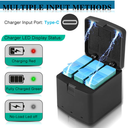 3x AHDBT-901 1800mAh Battery For GoPro Hero9 Hero10 11 Black ADBAT-001 +Charger