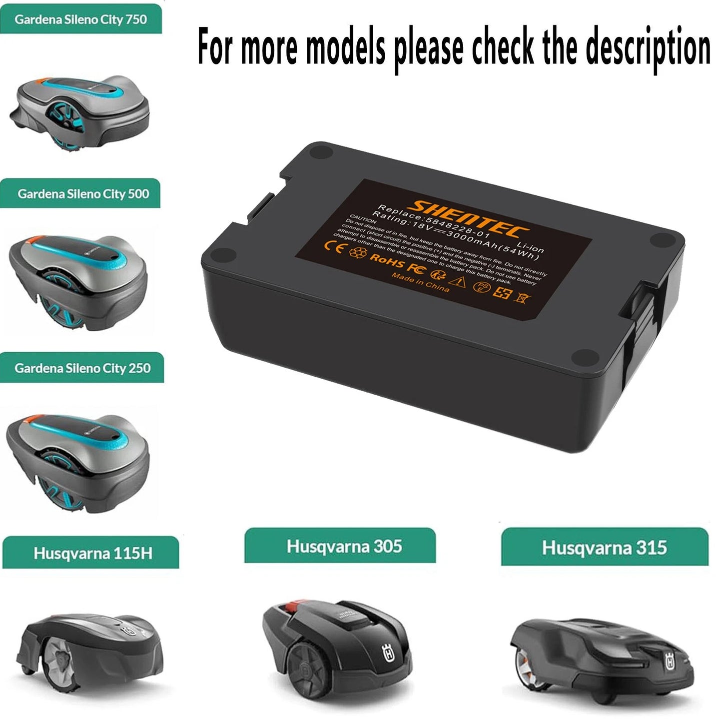 SHENTEC 3500mAH 18V Li-Ion Battery for Gardena Sileno 2020 City 2018 Sileno+R100L