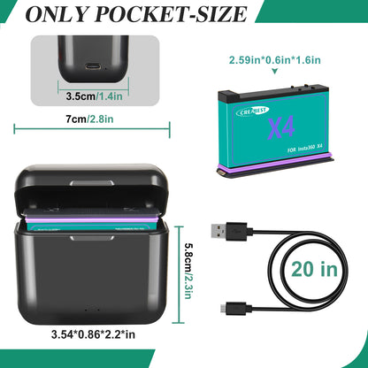 2x 3.0Ah 3.85V JH-X4 Replacement Battery +Power Box Charger For Insta360 X4 Action Camera