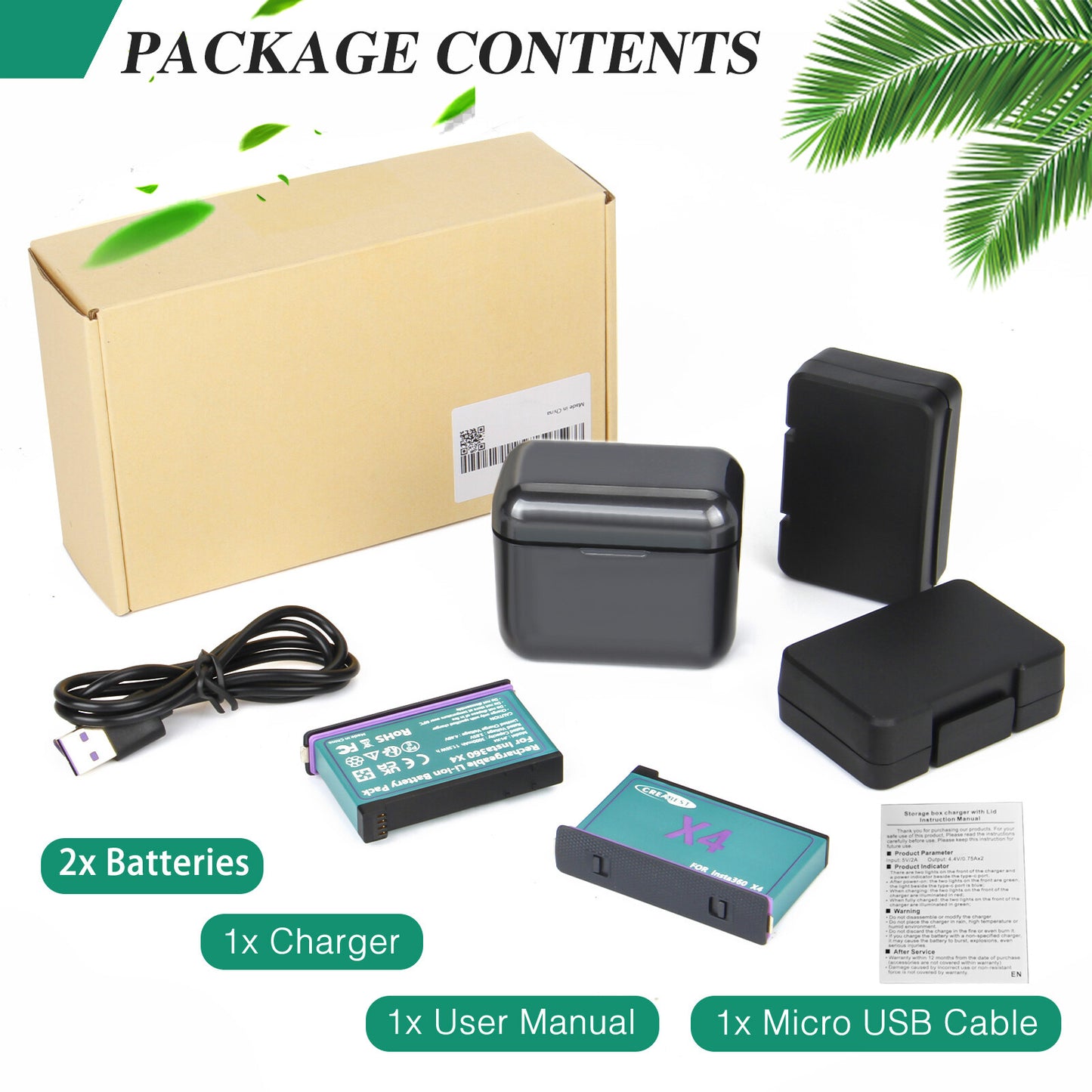 2x 3.0Ah 3.85V JH-X4 Replacement Battery +Power Box Charger For Insta360 X4 Action Camera