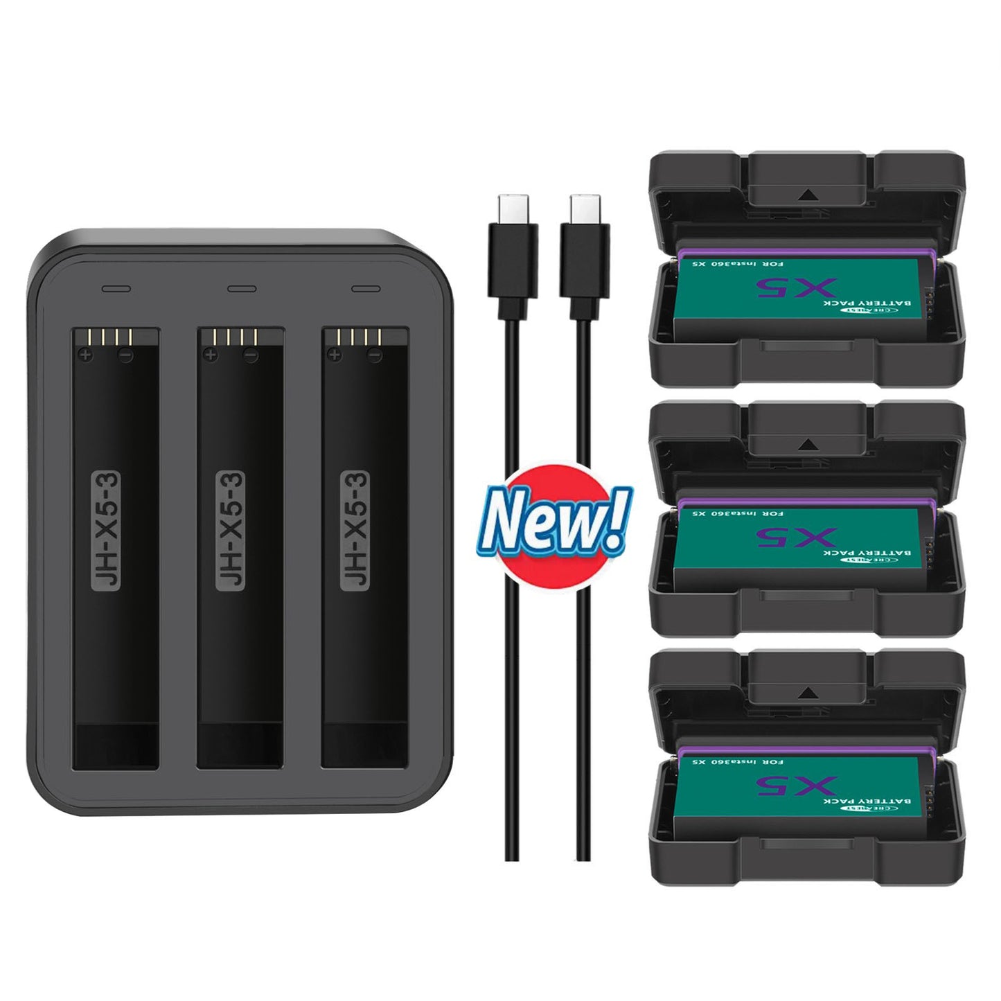 3 PACK 360 X5 Cameras Battery 3000mAh For Insta360 X5 camera + Charging case