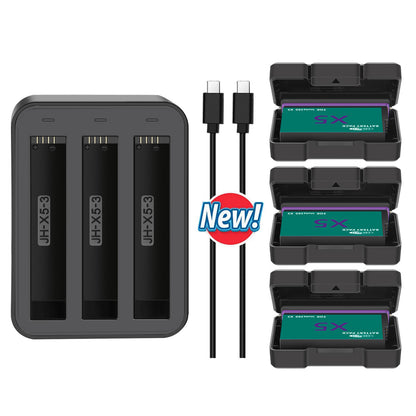 3 PACK 360 X5 Cameras Battery 3000mAh For Insta360 X5 camera + Charging case