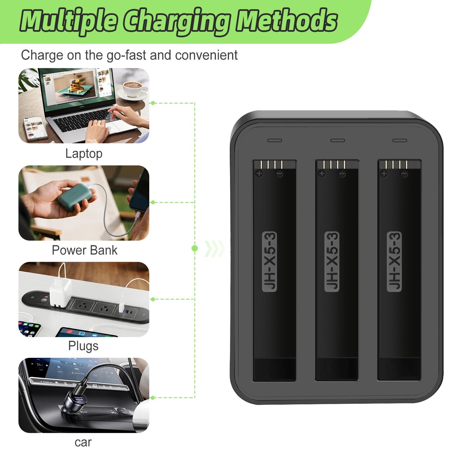 3 PACK 360 X5 Cameras Battery 3000mAh For Insta360 X5 camera + Charging case