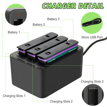 3 PACK 360 X5 Cameras Battery 3000mAh For Insta360 X5 camera + Charging case