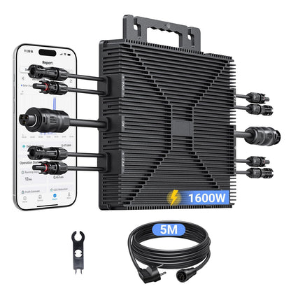 Micro Power Inverter 1600W, Inverter Balcony Power Station with WiFi, Plug & Play, App Control, 5 m AC Cable, PV Inverter