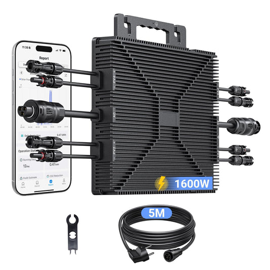 Micro Power Inverter 1600W, Inverter Balcony Power Station with WiFi, Plug & Play, App Control, 5 m AC Cable, PV Inverter