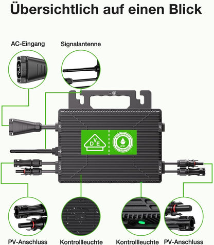 Micro Power Inverter 800W, Inverter Balcony Power Station with WiFi, Plug & Play, App Control, 5 m AC Cable, PV Inverter