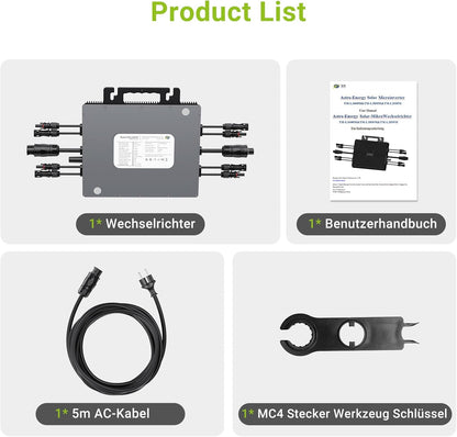 Micro Power Inverter 800W, Inverter Balcony Power Station with WiFi, Plug & Play, App Control, 5 m AC Cable, PV Inverter