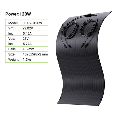 240W Flexible Solar Panel Kit, 2 x 120 W Flexible Solar Cell Module, IP67 for Balcony Motorhome, Car, Shed, Roof, Boat ,Off Grid