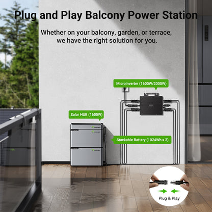 Balcony Power Station 800W Flexible Solar Kit With 4 x 200 W Solar Panel & Inverter 800W,1600W Smart Hub &2 X 1024WH Power Box