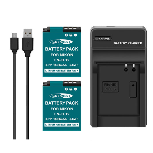 2x EN-EL12 Battery+Charger For Nikon CoolPix P310 P330 B600 A900 P300 S8000 S31