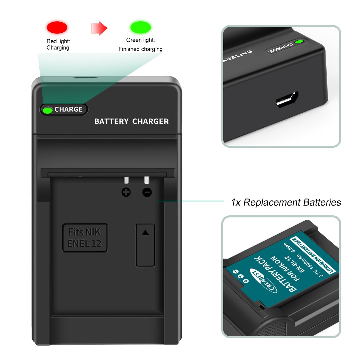 2x EN-EL12 Battery+Charger For Nikon CoolPix P310 P330 B600 A900 P300 S8000 S31