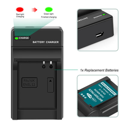 2x EN-EL12 Battery+Charger For Nikon CoolPix P310 P330 B600 A900 P300 S8000 S31