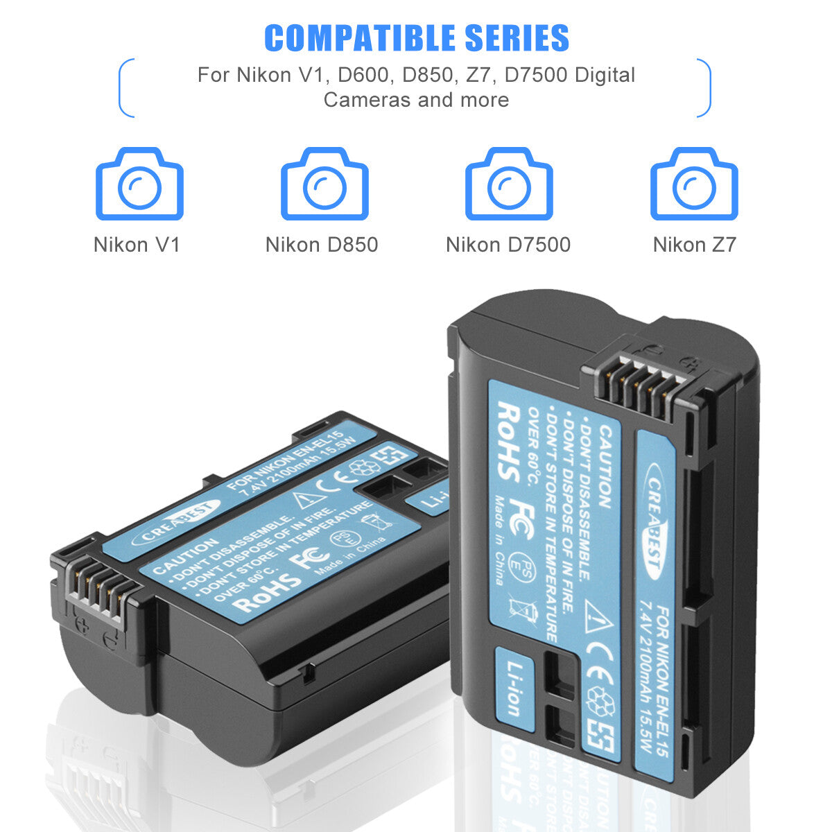 2x EN-EL15 Battery+Dual Charger For Nikon EL15A D500,D600,D610,D750,D850,D800E