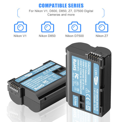 2x EN-EL15 Battery+Dual Charger For Nikon EL15A D500,D600,D610,D750,D850,D800E