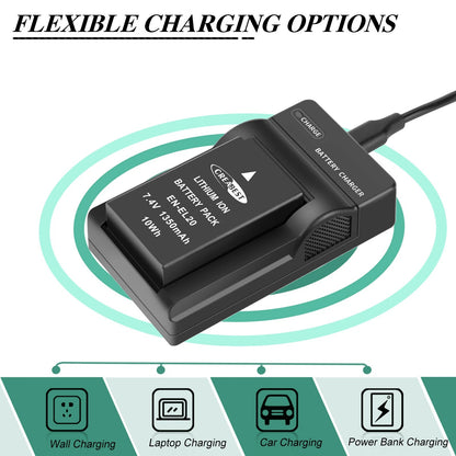 2x 1350mAh EN-EL20 EN-EL20a Battery For Nikon Coolpix P950 P1000 J1 J2+Charger