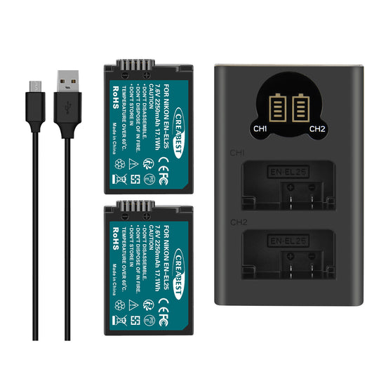 2X EN-EL25 4241 EN-EL25 Battery+LCD Charger For Nikon Z30 Z50 ZFC Z Serie Z50