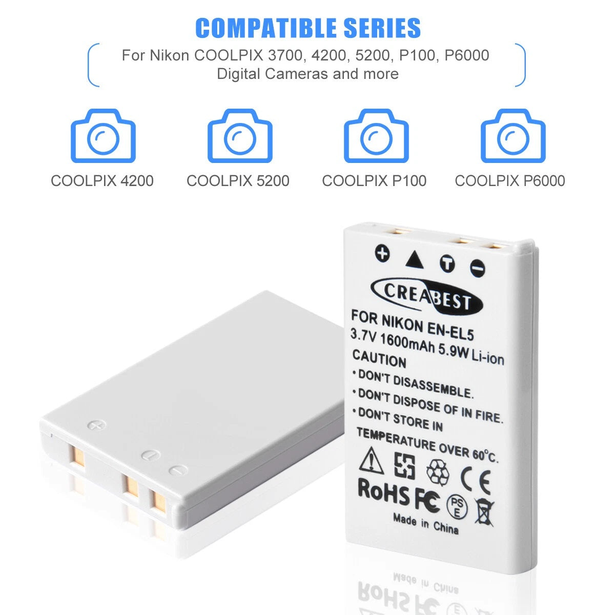 2x 1600mAh EN-EL5 Battery +Dual Charger For Nikon Coolpix P520 P100 P510