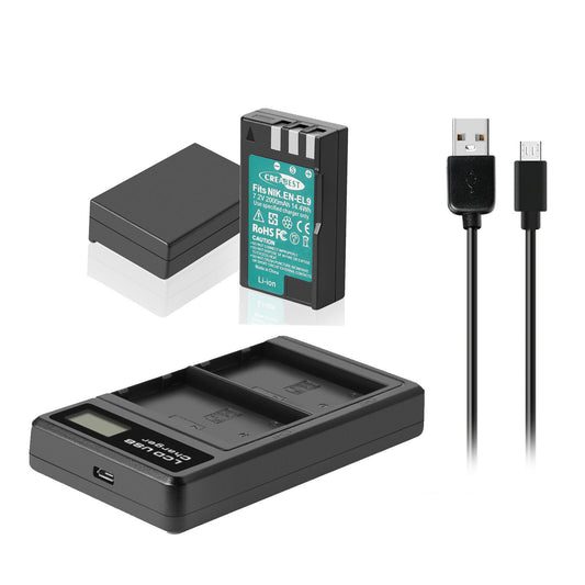 2x EN-EL9 2.0Ah Battery +Charger For Nikon EN-EL9a D40X DSLR D3000 D5000 D60 D40