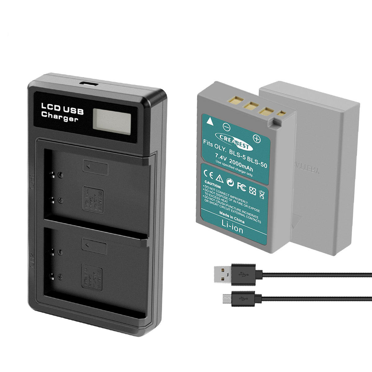 2x BLS-5 BLS-50 PS-BLS5 2000mAh Camera Battery + Dual Charger For Olympus PEN