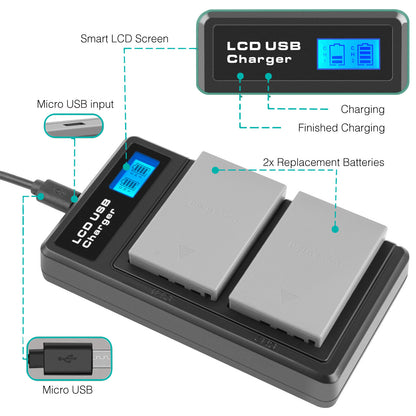2x BLS-5 BLS-50 PS-BLS5 2000mAh Camera Battery + Dual Charger For Olympus PEN