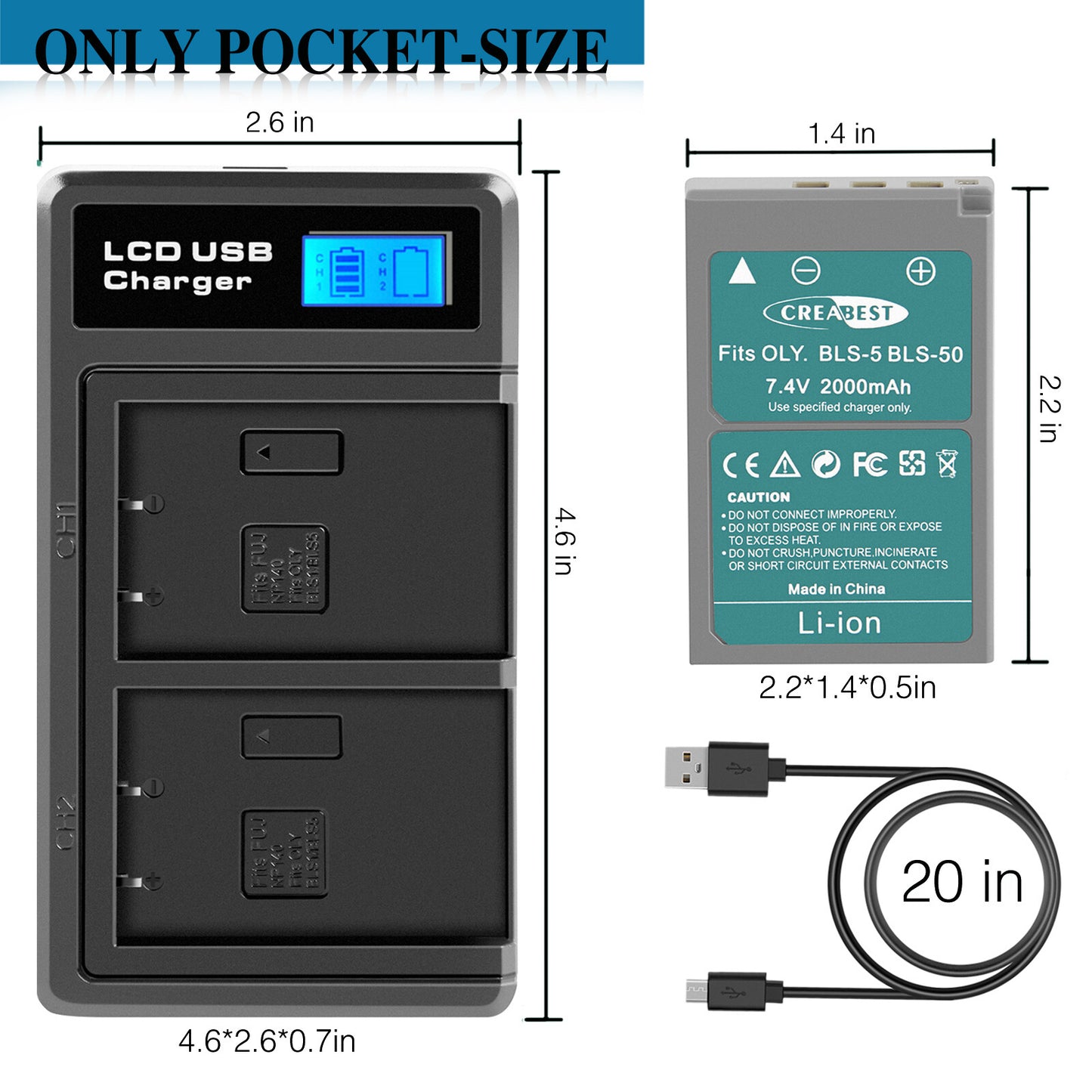2x BLS-5 BLS-50 PS-BLS5 2000mAh Camera Battery + Dual Charger For Olympus PEN