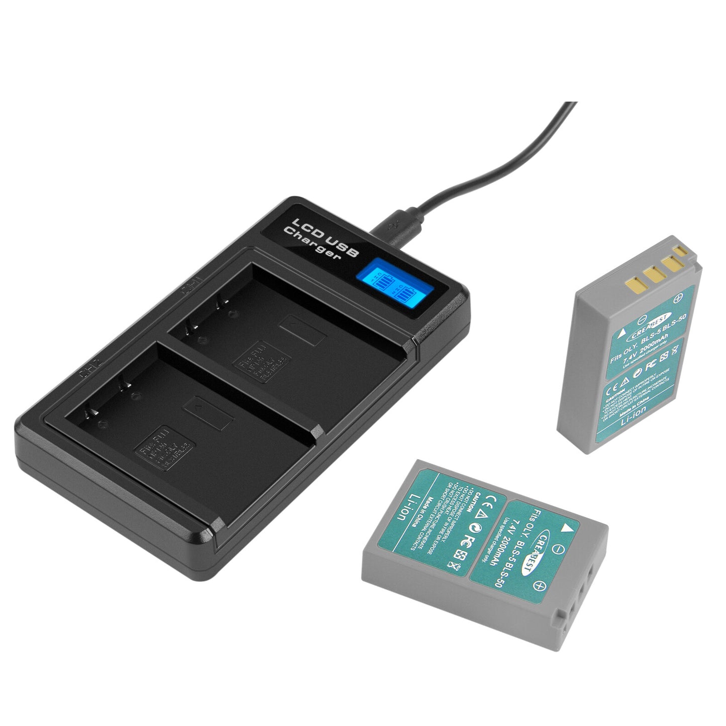 2x BLS-5 BLS-50 PS-BLS5 2000mAh Camera Battery + Dual Charger For Olympus PEN