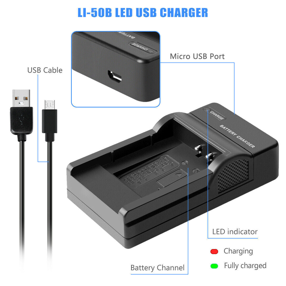2x Li-50B Battery USB Charger For Olympus SZ-30 SZ-20 XZ-10 SP-800UZ SP-815UZ