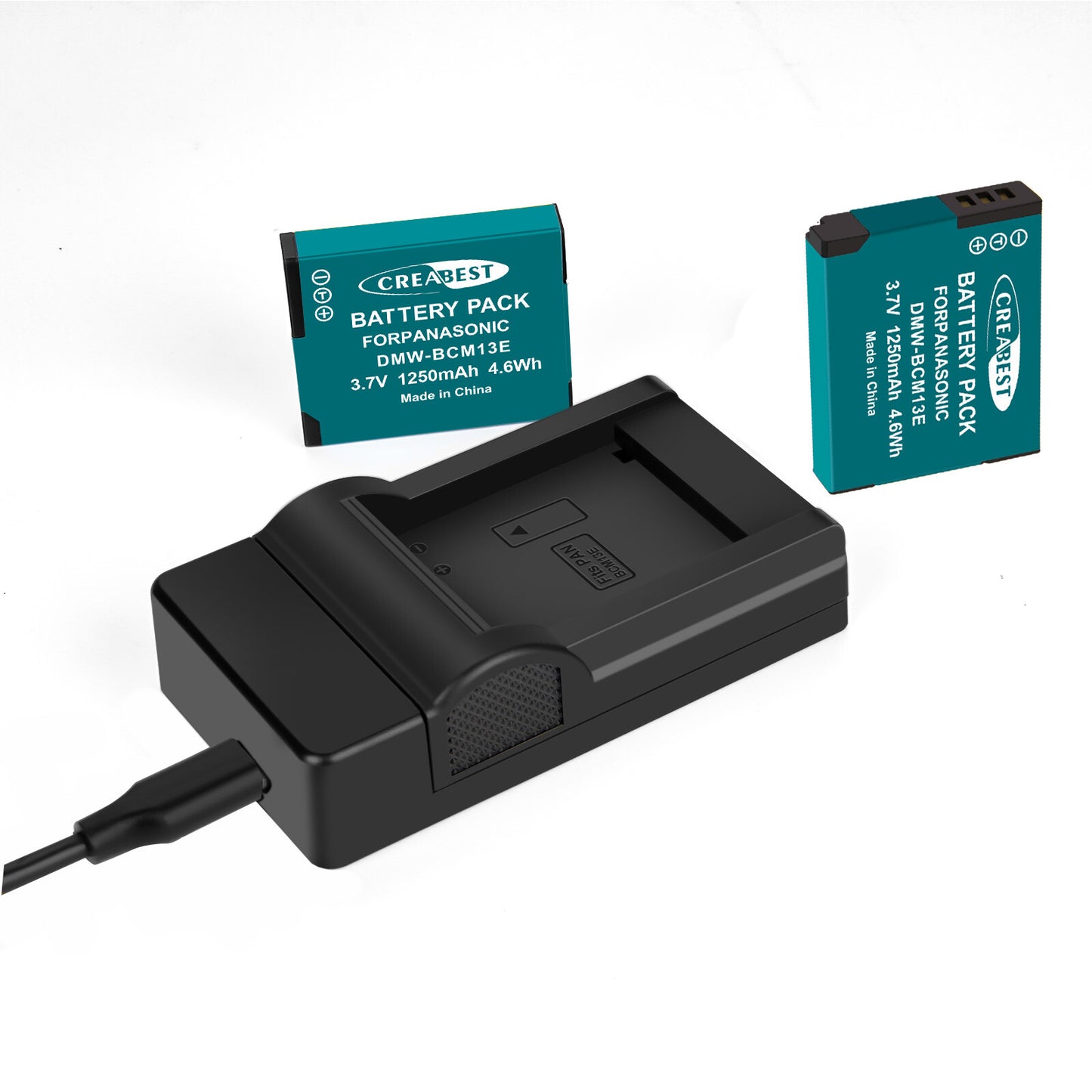 2Pcs DMW-BCM13 1250mAh Battery Charger For Panasonic Lumix DMC-TZ40S ZS50 ZS30W