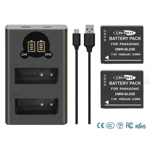2Pcs DMW-BLE9E Battery Charger For Panasonic Lumix GF5 GX7 DMC- GF3 DC-G110 GX85
