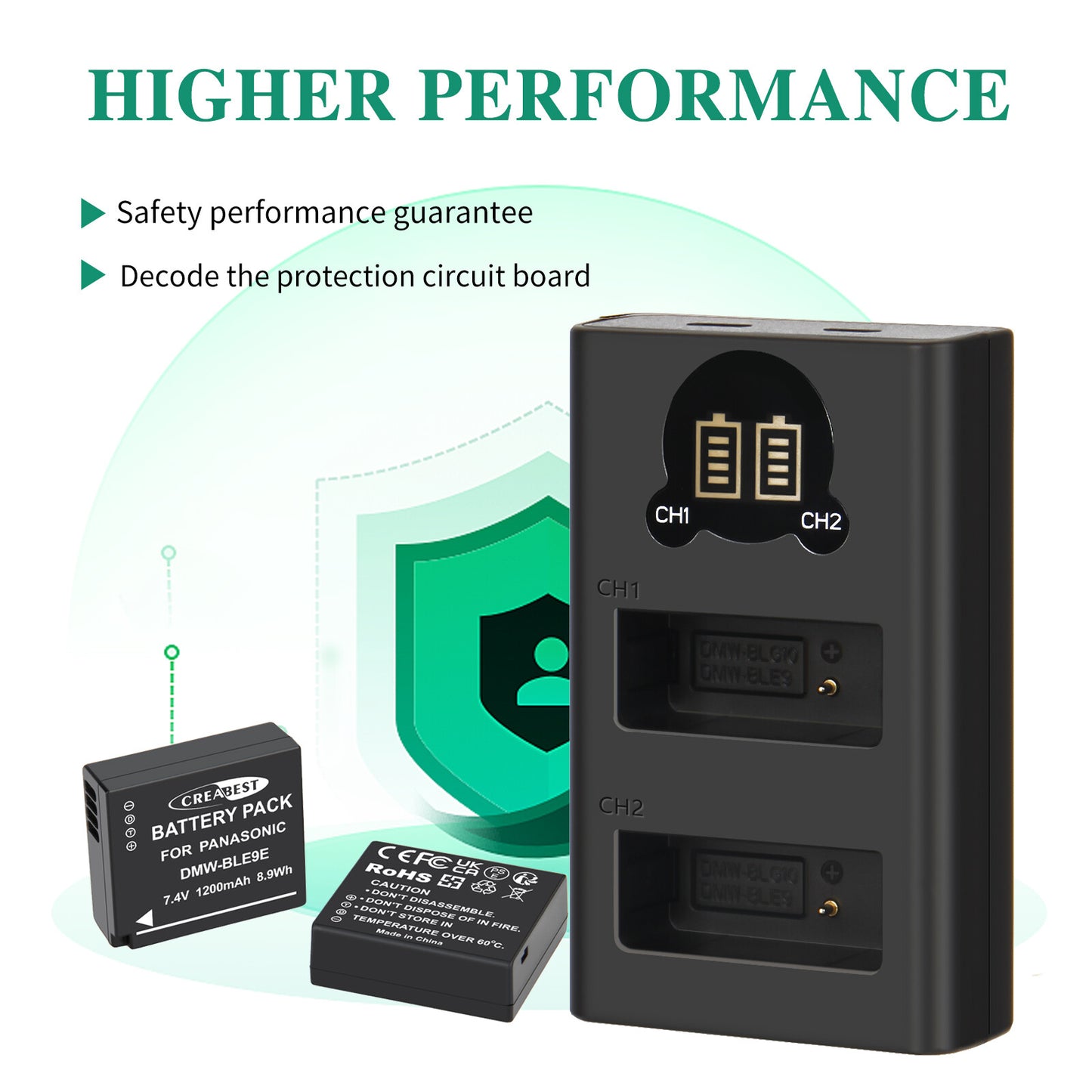 2Pcs DMW-BLE9E Battery Charger For Panasonic Lumix GF5 GX7 DMC- GF3 DC-G110 GX85