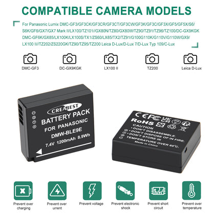 2Pcs DMW-BLE9E Battery Charger For Panasonic Lumix GF5 GX7 DMC- GF3 DC-G110 GX85