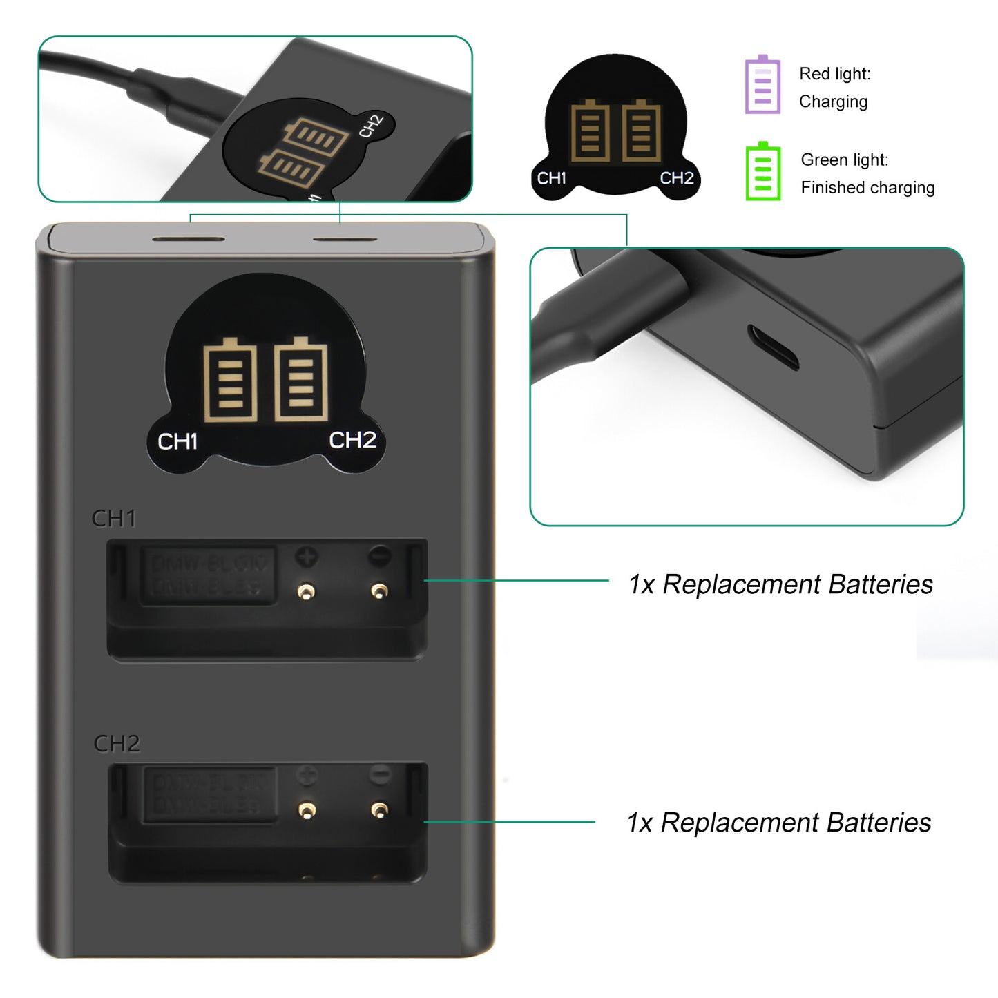 2Pcs DMW-BLE9E Battery Charger For Panasonic Lumix GF5 GX7 DMC- GF3 DC-G110 GX85