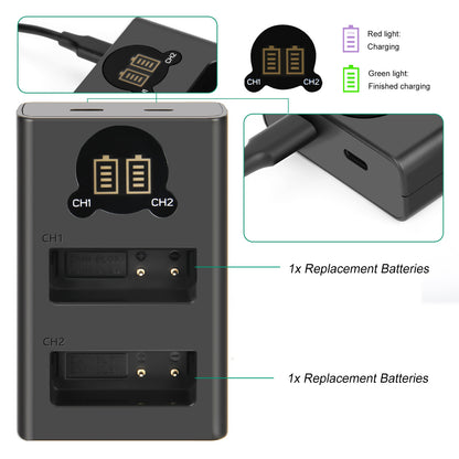 2Pcs DMW-BLE9E Battery Charger For Panasonic Lumix GF5 GX7 DMC- GF3 DC-G110 GX85