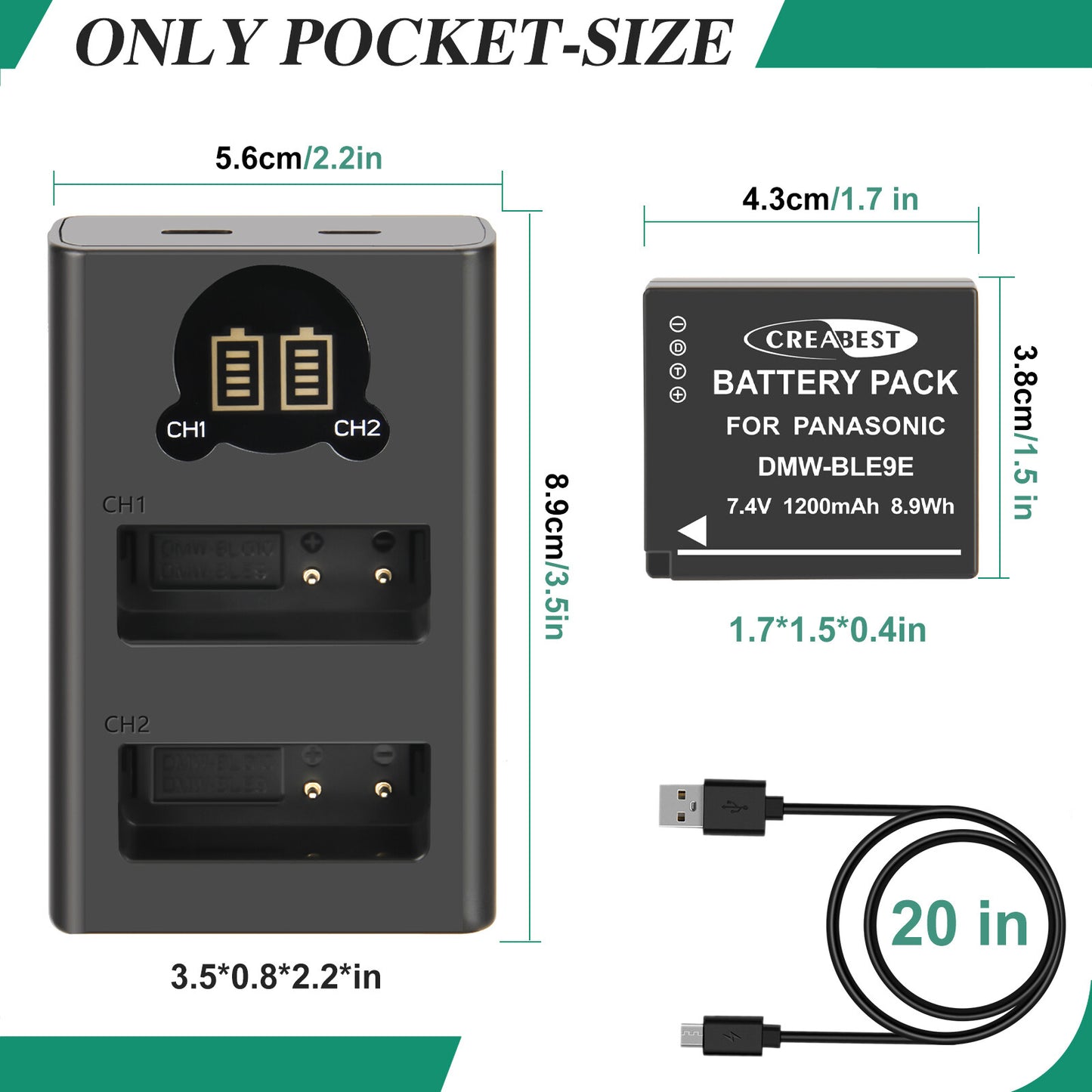 2Pcs DMW-BLE9E Battery Charger For Panasonic Lumix GF5 GX7 DMC- GF3 DC-G110 GX85