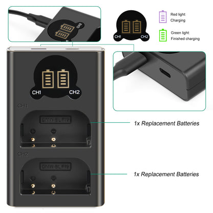 2x DMW-BLF19 Battery &LCD Charger For Panasonic Lumix GH3 GH4 GH5 GH5M2 GH5S G9
