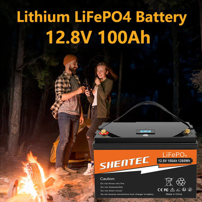 SHENTEC 12 V 100 Ah LiFePO4 Battery Wth LED Display Built-in 100 A BMS for Backup Power