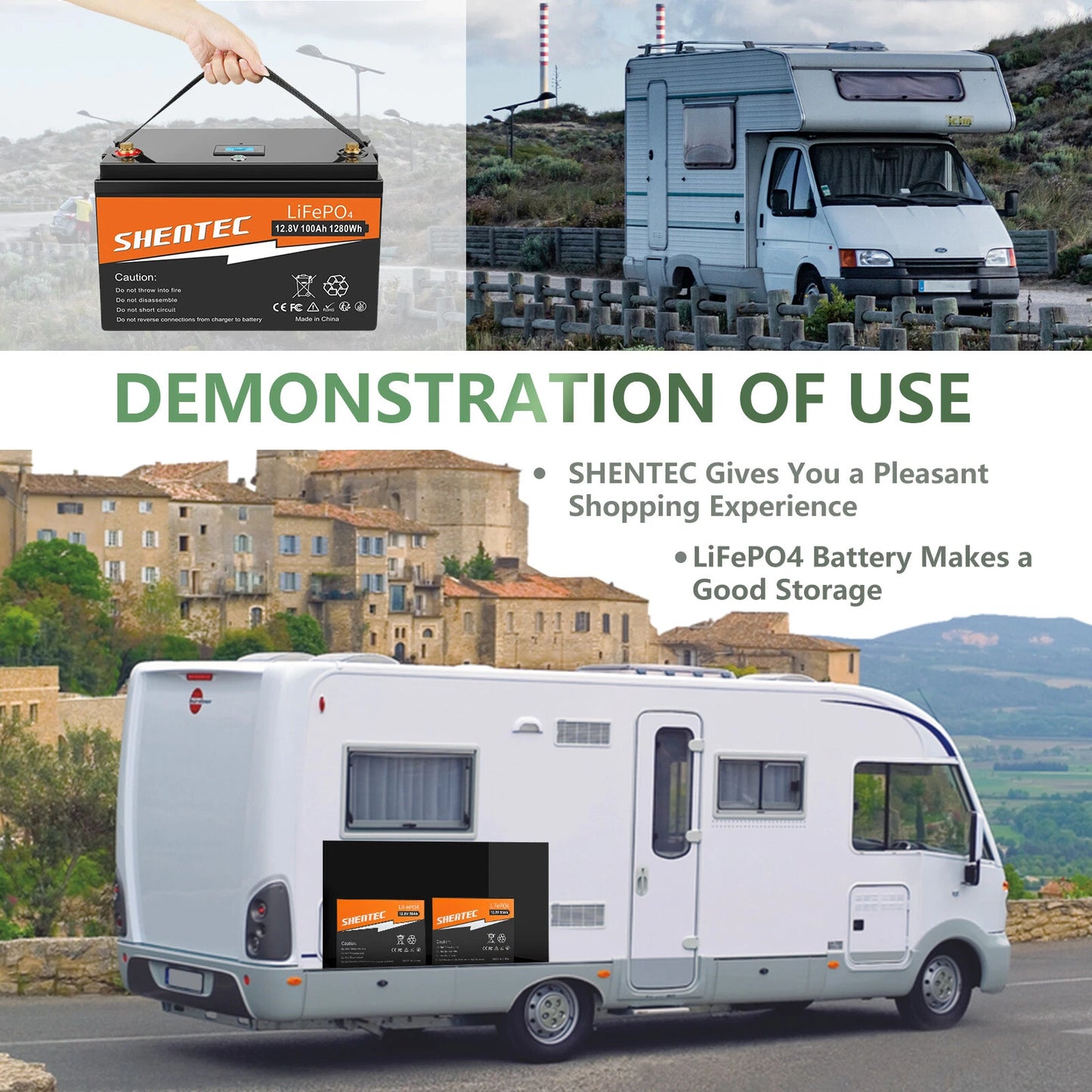 SHENTEC 12 V 100 Ah LiFePO4 Battery Wth LED Display Built-in 100 A BMS for Backup Power