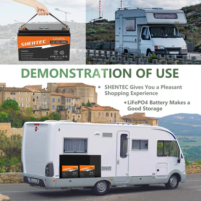 SHENTEC 12 V 100 Ah LiFePO4 Battery Wth LED Display Built-in 100 A BMS for Backup Power