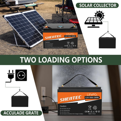 SHENTEC 12 V 100 Ah LiFePO4 Battery Wth LED Display Built-in 100 A BMS for Backup Power