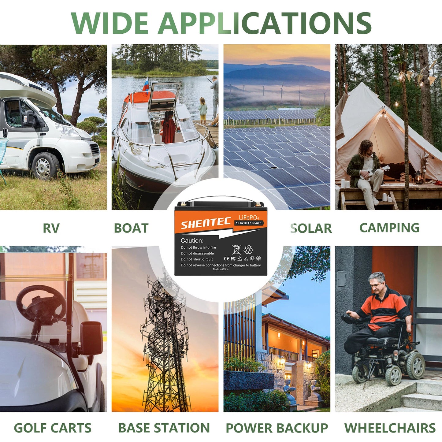 SHENTEC 12.8V 30AH Lithium LiFePO4 Battery  for Home RV Boat Emergency Power