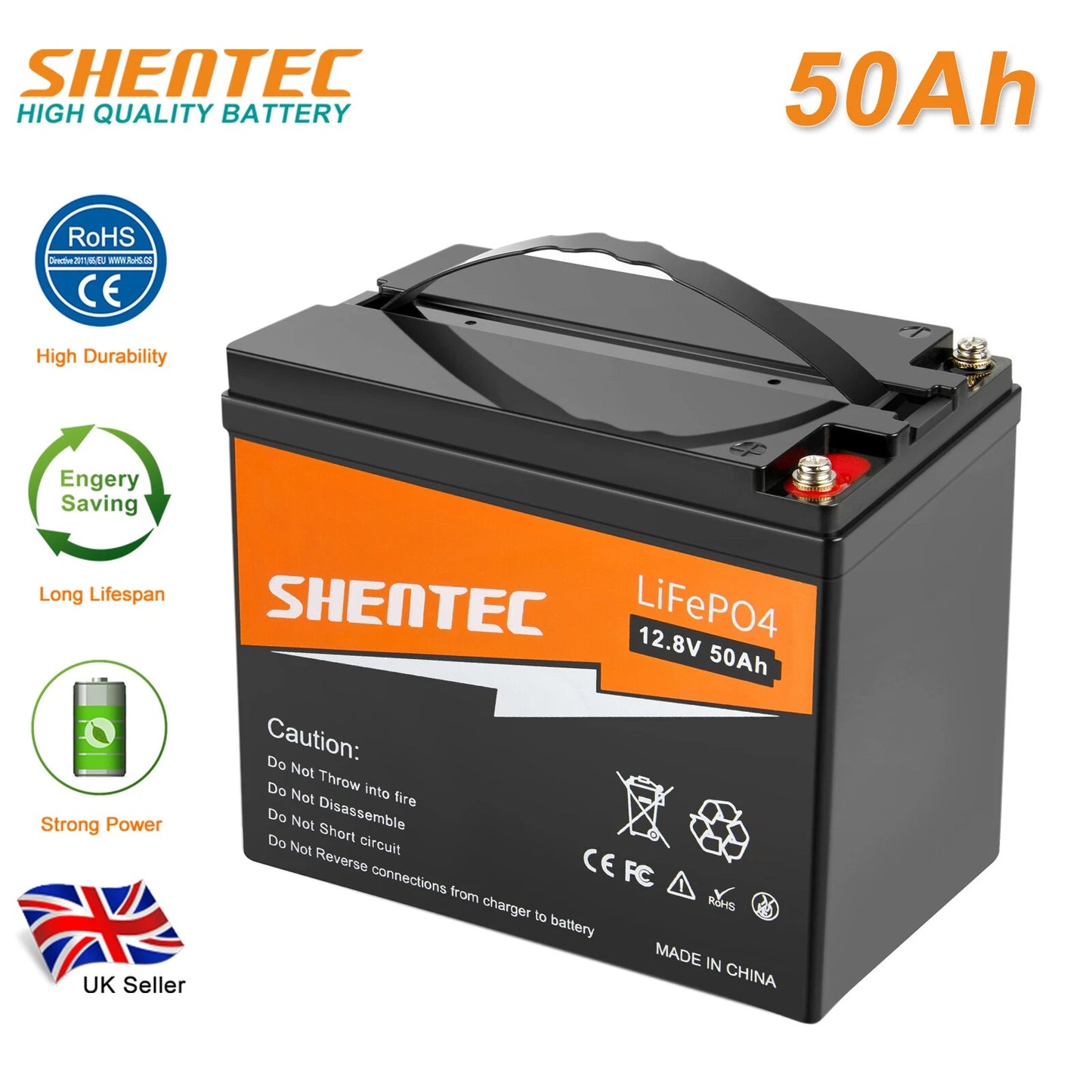 SHENTEC 12.8V 50Ah Lithium LiFePO4 Battery for Solar RV Boat Caravan Camping