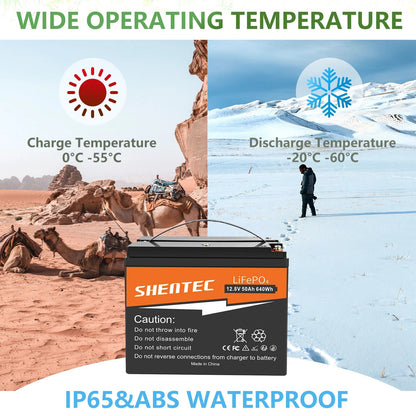 SHENTEC 12.8V 50Ah Lithium LiFePO4 Battery for Solar RV Boat Caravan Camping