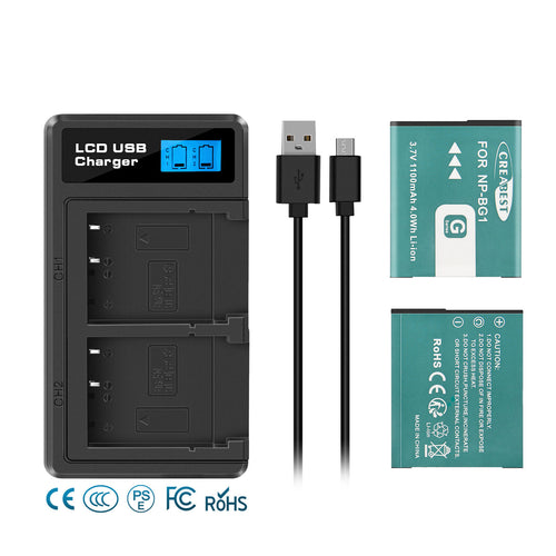 2x NP-BG1/FG1 Battery+Dual Charger For Sony Cyber-Shot DSC-W30 W170 W70 W90 W115