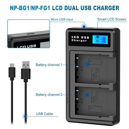 2x NP-BG1/FG1 Battery+Dual Charger For Sony Cyber-Shot DSC-W30 W170 W70 W90 W115