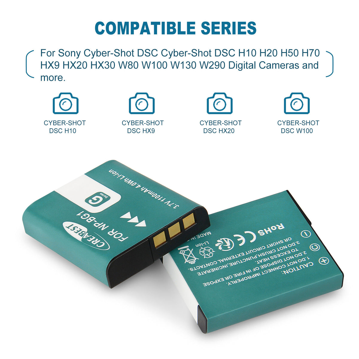 2x NP-BG1/FG1 Battery+Dual Charger For Sony Cyber-Shot DSC-W30 W170 W70 W90 W115
