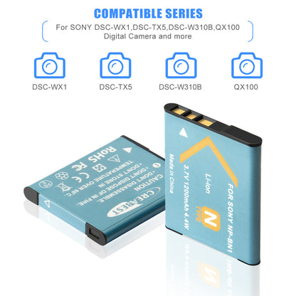 2Pcs NP-BN1 Battery Charger For Sony Cyber-Shot DSC-W310 W800 W320 W350 W380