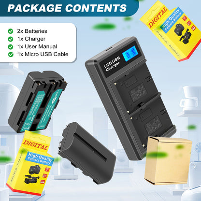 2Pack 7.2V NP-F550 Battery+Dual Charger For SONY NP-F970 NP-F960 F990 F950 F530 F330